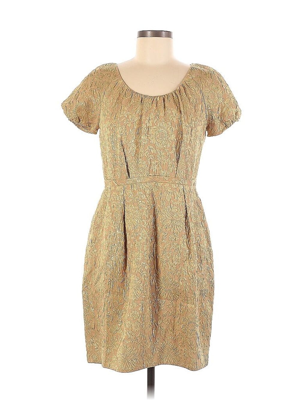 J.Crew Gold Metallic Silk Blend Paisley Puff Sleeve Dress Size 6